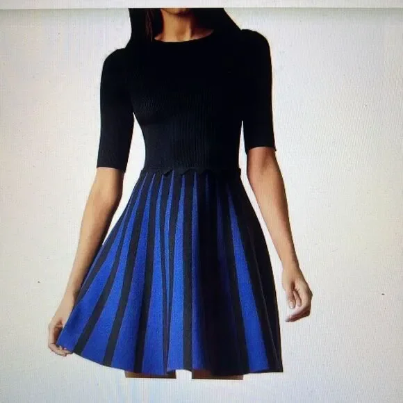 Ted Baker London Salyee Ribbed Scalloped Trim Knit Skater Dress NWOT S - Picture 2 of 9